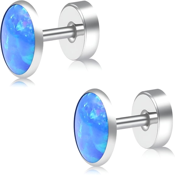 DESIGNICE 2026 New Titanium Flatback Earrings for Women Opal Fire and Snow Stud Earrings Flat Back Women Earrings Hypoallergenic Cartilage Flatback Earring Tragus Helix Tragus Conch Piercing 3Mm-5Mm