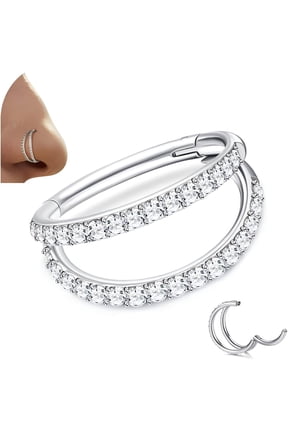 2026 New Titanium Nose Rings Hoops 16G 18G Double Hoop Septum Click Lip Rook Lobe Tragus Helix Cartilage Daith Conch Earrings Clear Cz Paved Nose Piercing Jewelry for Women Men Silver