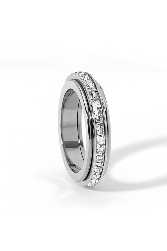2026 New Titanium Steel Spinner Fidget Band Rings for Women Ladies Cubic Zirconia Relieving Anxiety Wedding Promise Lucky Statement Rings Comfort Fit Size 5 to 10