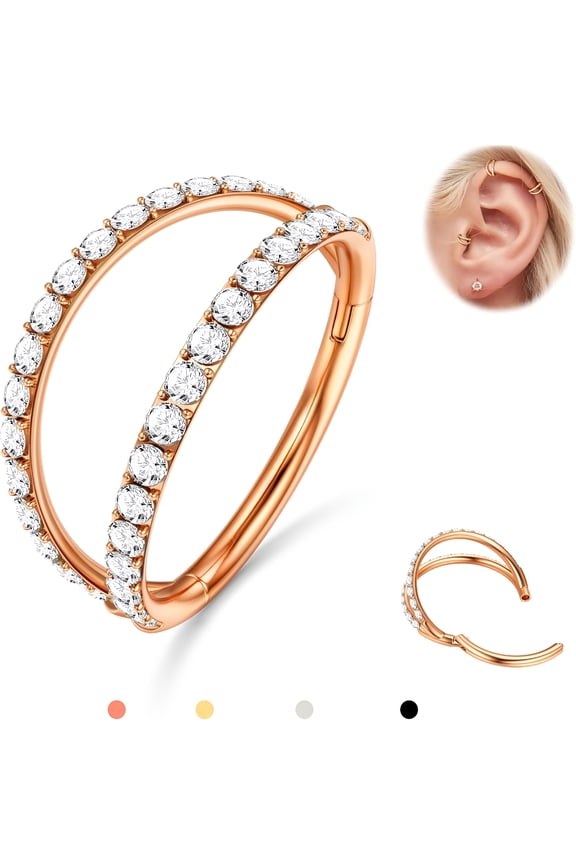2026 New Triple/Double Hoop Nose Ring-316L Stainless Steel Septum Clicker 16G/18G/20G Cz Conch Piercing Jewelry Septum Clicker Rings Cartilage Earring Helix Rook Tragus