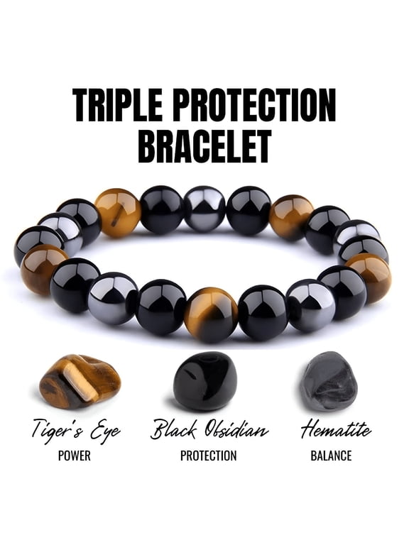 2026 New Triple Protection Bracelet | Hematite | Tiger Eye | Black Obsidian Stones for Daily Wear, Energy Healing, Meditation, Spiritual Practices, Personal Protection, Wellness.