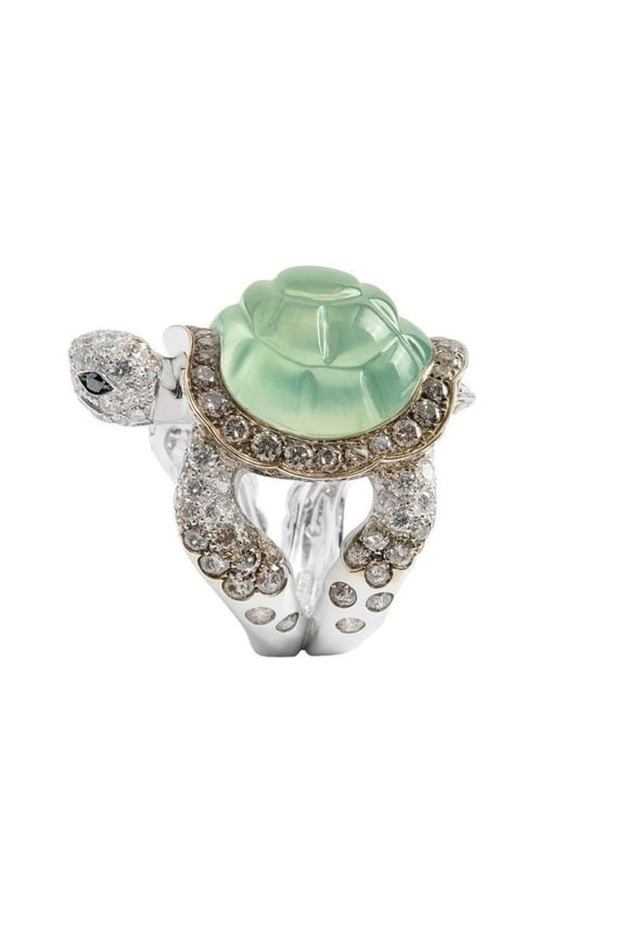 2026 New Unique Green Gemstone Turtle Ring for Women,Carved Design Silver Alloy Sparkling Accents Rings,Symbol of Luck and Longevity