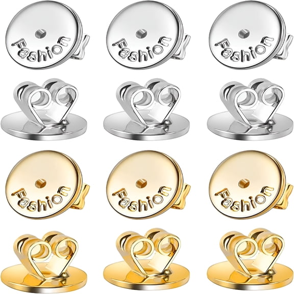 DESIGNICE 2026 New Upgraded 8Mm Large Earring Backs for Studs,Droopy Ears&Heavy Earring,12 Pcs/6 Pairs Locking Earring Backings Replacements,Hypoallergenic Butterfly Earring Backs(White Gold&Gold)