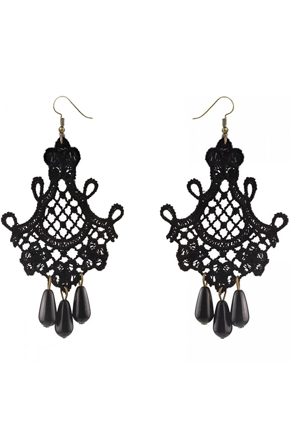 2026 New Vampire Earrings for Women Vintage Black Lace Red Rose Flower Dangle Earrings Gothic Punk Rhinestone Tassel Drop Earrings for Halloween,Party,Cosplay,Gothic Style Jewelry Gift