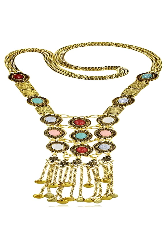 2026 New Vintage Boho Statement Turquoise Necklace Ethnic Tribal Long Beaded Jewelry, for Boho Outfits, Casual Wear, Festivals, Beach Trips, Cultural Events.