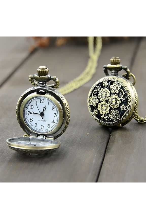 2026 New Vintage Quartz Pocket Watch Necklace Carving Pendant Chain Clock Pocket Watch for Gifts,Vintage Enthusiasts,Fashion Accessories,Special Occasions,Jewelry Collectors