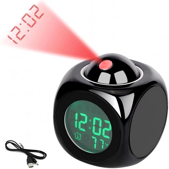 DESIGNICE 2026 New Voice Time-Telling Projection Clock,Multifunctional Luminous Digital Clock,12/24 High-Definition Digital Electronic Clock Projected on Ceiling,Bedside,Office (Black)