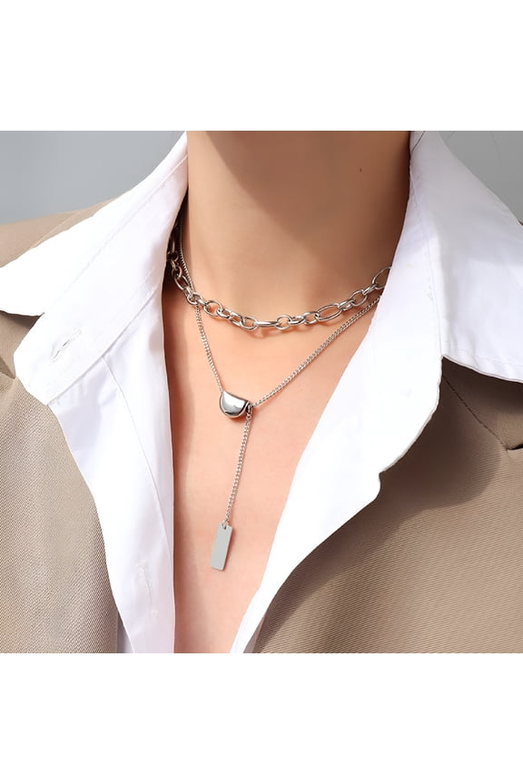 2026 New Women'S Simple Style Titanium Steel Multi-Layered Necklace Gold Bean Double Layered Stacking Necklace 18K Gold-Plated Collarbone Chain