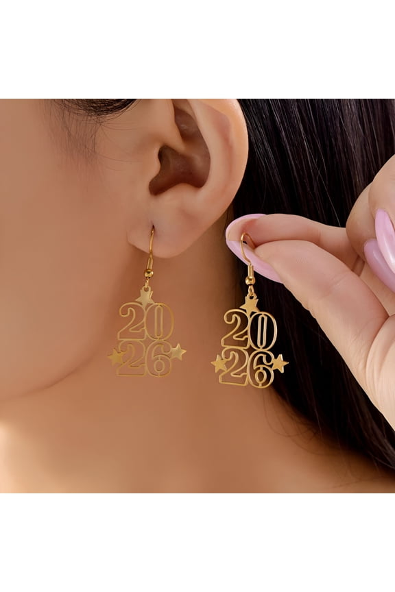 2026 New Year Digital Earrings Fashion Elegant Stars Geometric Earrings New Year Party Jewelry Birthday Anniversary Gifts Happy New Year Earrings
