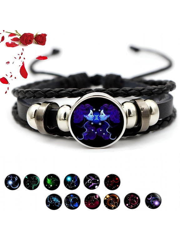 2026 New Zodiac Signs Spirit Bracelet,Serene Manifestation Bracelet,Handmade Woven Pu Leather Multilayer 12 Constellations Soul Guardian Bracelet Wristband for Women Men