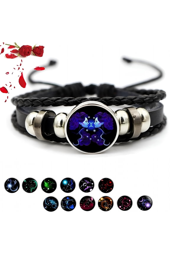 2026 New Zodiac Signs Spirit Bracelet,Serene Manifestation Bracelet,Handmade Woven Pu Leather Multilayer 12 Constellations Soul Guardian Bracelet Wristband for Women Men