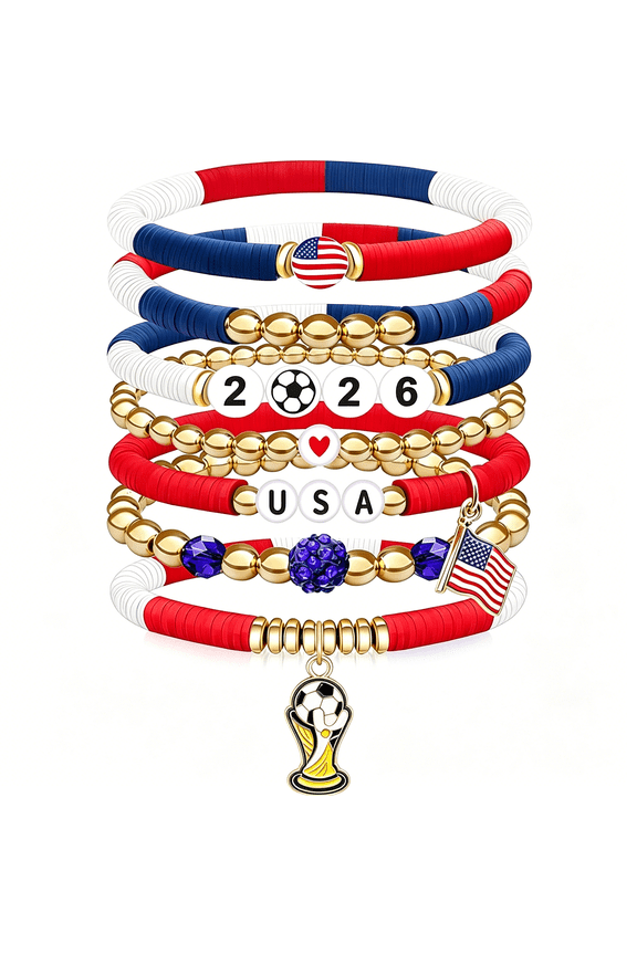 2026 World Soccer Game Day Bracelet for Women Men Teens Soccer Beaded Stretch Bracelet Soccer Gifts Outfit Costume Accessories