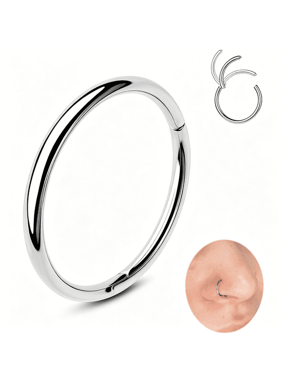 20G/16g Nose Rings Hoops, 316L Surgical Steel Hinged Segment Nose rings for Women Men, Cartilage Helix Daith Tragus Rook Conch Ear Lobe Piercing Jewelry-6mm 7mm 8mm 9mm 10mm