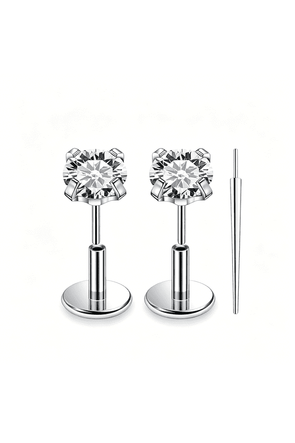 20G 18G 16G Threadless Nose Rings Studs Flat Back Earrings Surgical Stainless Steel Cz Nose Rings Stud Tragus Helix Conch Cartilage Earrings Stud Piercing Jewelry for Women Men