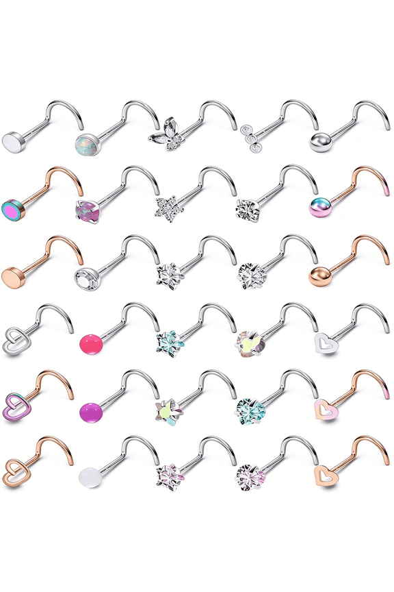 20G 18G Nose Rings Studs Surgical Steel Nose Stud Glow Dark Heart Opal Cz Flower Nose Piercing Jewelry Nose Rings for Women Straight Screw L Shaped Nose Rings