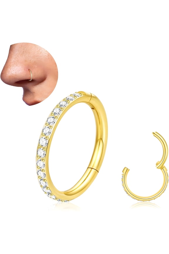 20G 18G Titanium Nose Ring Hoop, Cartilage Hoop Earrings for Women Men, Hinged Silver Gold CZ Nose Ring Upper Ear Tragus Daith Conch Helix Septum Nose Piercing Jewelry 6/8/10Mm