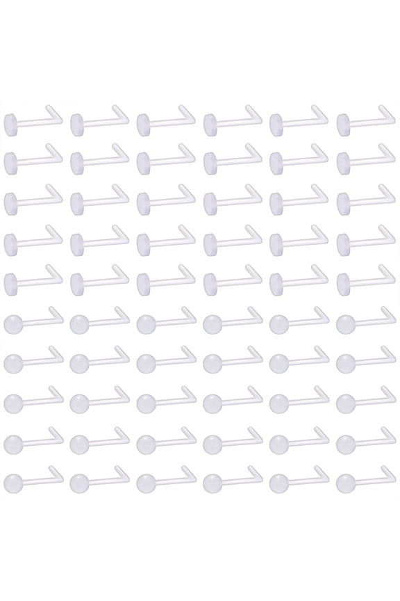 20G 60Pcs/Set Clear Invisible Nose Stud Piercing Flat Ball Nose Corkscrew/Nose Bone/ L-Shape Bioflex Nose Piercing Retainer Jewelry Plastic Nose Rings for Surgery
