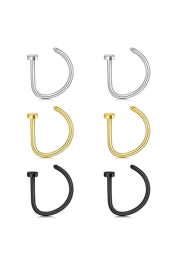 20G D Shaped Nose Ring Hoop for Single Piercing Nose Rings Screw Nose Studs Cartilage Tragus Earring Hoop Piercing Body Jewelry