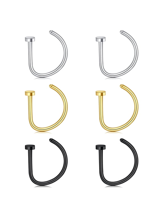 20G D Shaped Nose Ring Hoop for Single Piercing Nose Rings Screw Nose Studs Cartilage Tragus Earring Hoop Piercing Body Jewelry
