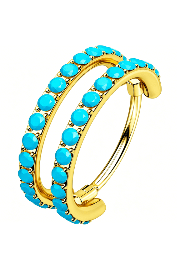 20G Double Nose Rings Hoops, Turquoise Nose Rings for Women Men, Daith Earrings, Tragus Rook Conch Helix Lip Piercing Jewelry,316L Surgical Steel Hinged Segment Septum Hoop Jewelry 6/7/8mm