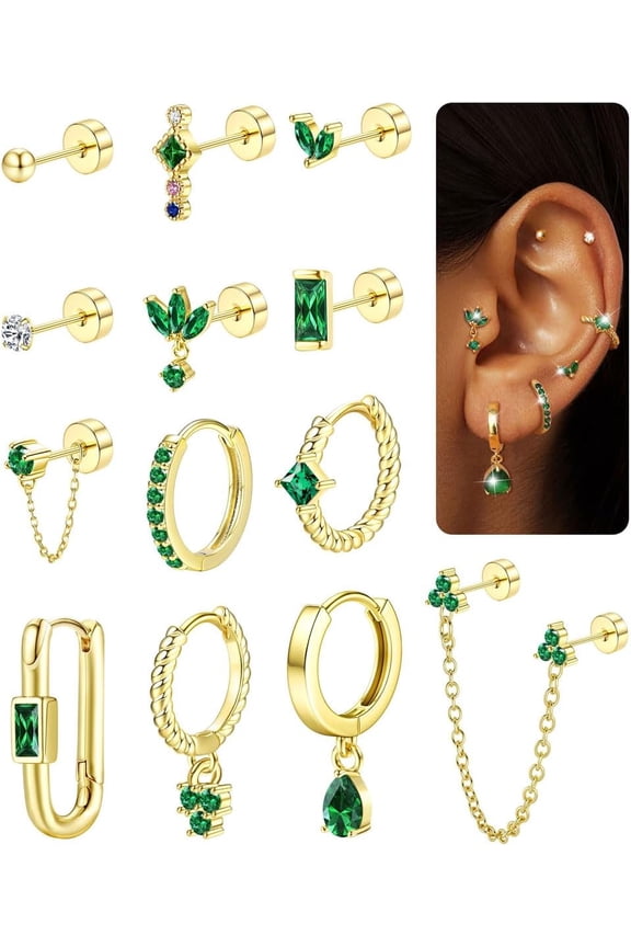 20G Helix Piercing Jewelry Flat Back Cartilage Earrings for Women Surgical Stainless Steel Hypoallergenic Hoop Stud Earrings Set Tragus Helix Piercing Jewelry for Sensitive Ears Single Pc