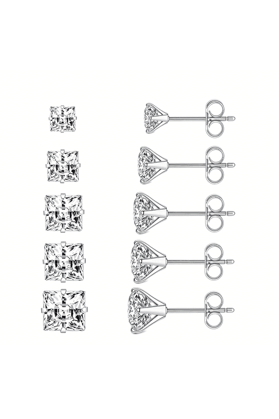 20G Hypoallergenic Surgical Steel Square Pearl Ball Cz Flat Back Stud Earrings for Sensitive Ear,Lightweight Shiny Earrings Studs for Helix Tragus Cartilage Multiple Piercing