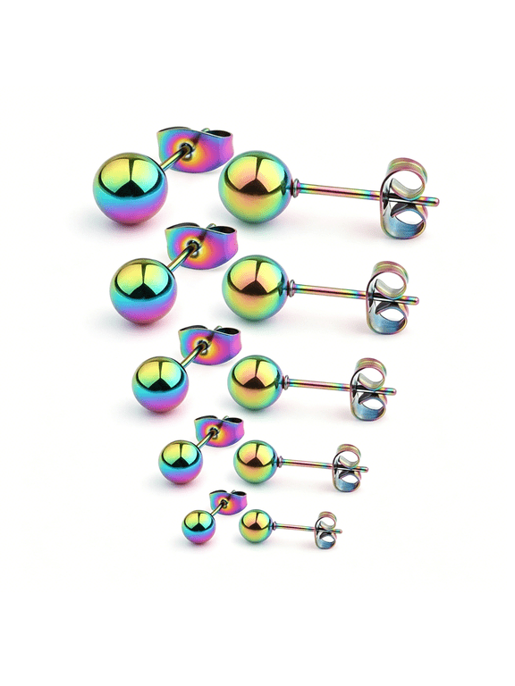 20G Stainless Steel Ball Stud Earrings for Men Women Round 3-8Mm 6Pairs