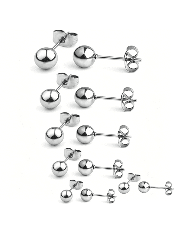 20G Stainless Steel Ball Stud Earrings for Men Women Round Stainless Steel Stud Earrings 3-8Mm 6Pairs