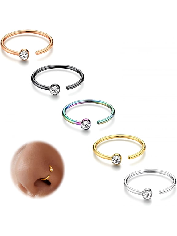 20G Stainless Steel Nose Ring Hoops, 5-12Pcs Mixed Color