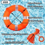 DESIGNICE 20Inch Throwable Life Preserver Ring with 98.4Ft Floating Rescue Rope - Emergency Flotation Device for Boating, Pool, Lake & Beach - Swim Foam Buoy with Perimeter Line Kit