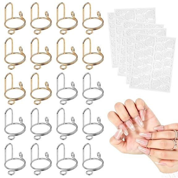 DESIGNICE 20Pcs Nail Rings for Women - Nail Ring for Acrylic Nails, Metal Fingernail Ring with Adhesive Nails Tabs for Fingers Adjustable Nails Rings Jewelry Gold Silver