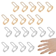 DESIGNICE 20pcs Nail Rings, Adjustable Fingernail Rings Reusable Metal Finger Nail Rings for Women No Glue Nails Jewelry Fingertip Gift Decorations for Wearing Manicure Nails Gold, Silver