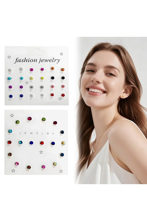 21 Pairs of Small Stud Earrings for Women,Zircon Earrings for Sensitive Ears Women,Tiny Earring Set Women Earrings,Multicolor