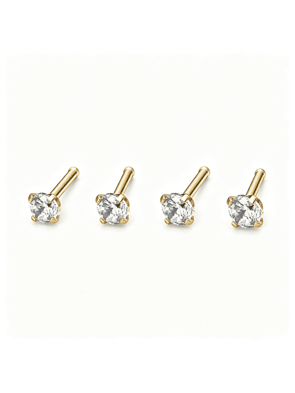 22G 1.5Mm 2Mm 2.5Mm 3Mm Round Diamond Cz Nose Bone Studs Rings Pin Piercing Jewelry 4Pcs