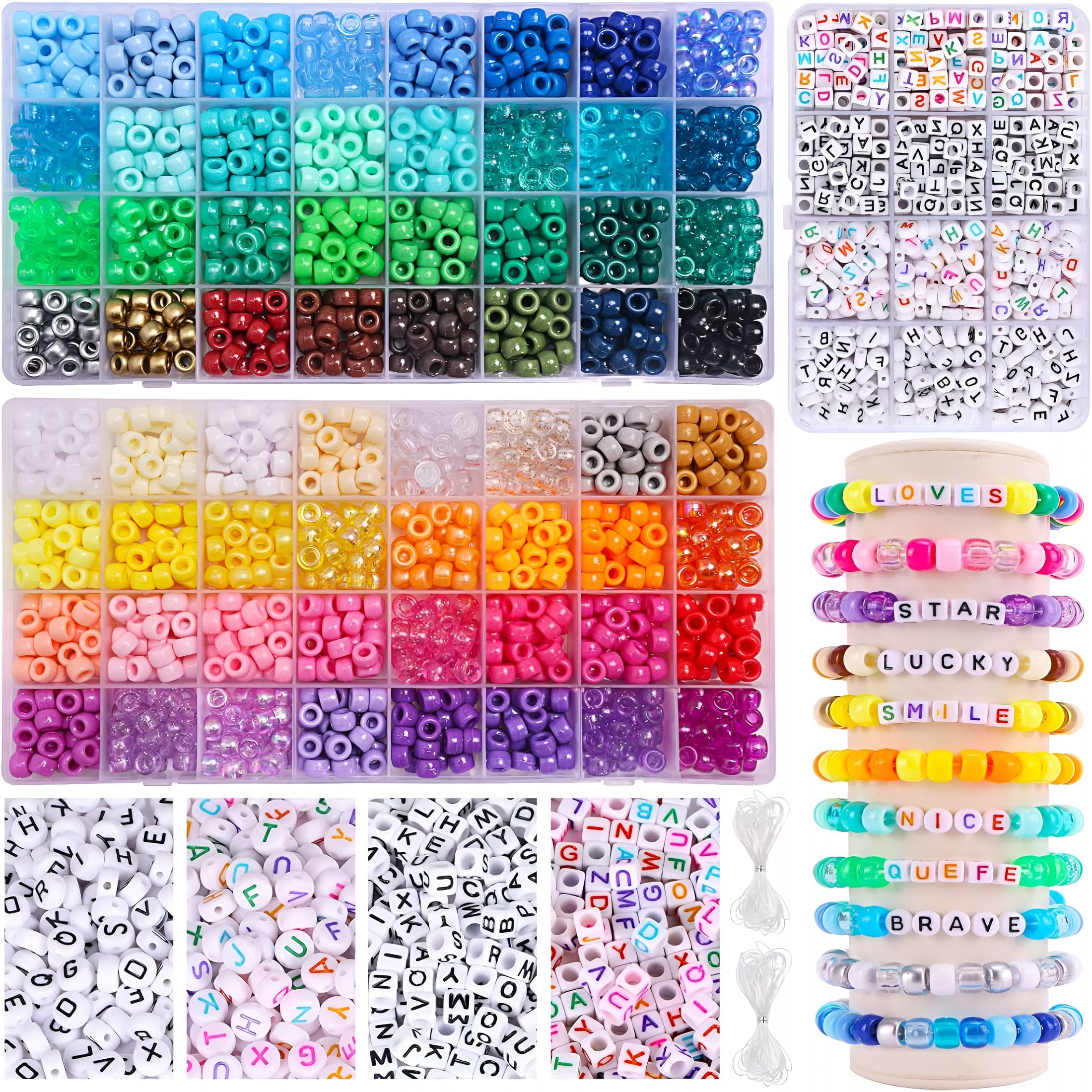 DESIGNICE 2350pcs, 64 Colors, Pony Beads for Bracelet Making Kit, Rainbow Kandi Beads Friendship Bracelet Kit, Letter Beads and Elastic Strings for Bracelet Necklace Making, Craft Gifts Set for Girls