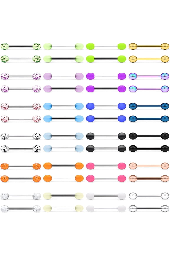 24-48PCS 16G Nipple Rings Straight Barbells Surgical Steel Tongue Rings Body Piercing Jewelry for Women Men 14-22MM 48pcs