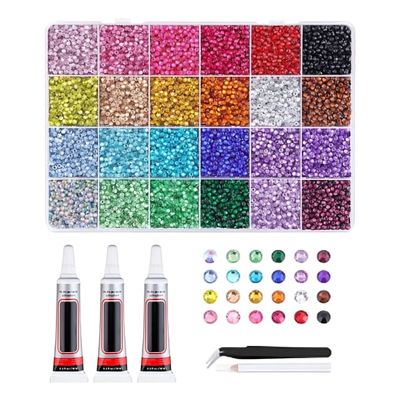 DESIGNICE 24 Colors Resin Jelly Rhinestones for Bedazzling, 3mm 24000 Pcs Flatback Gems for Crafting, Bedazzling Kit with 3 Pcs Glue for Clothing Shoes Nail Book Diamond Art