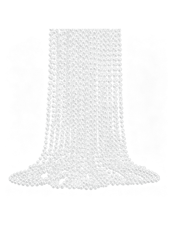 24 Faux Pearl Necklaces 6Mm White Beaded,33" Bulk Long Pearls Strand Costume Jewelry Flapper Bead Accessories Tea Party Favor Wedding Decoration Long Pearl Necklaces Bulk