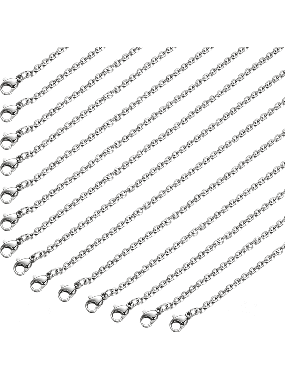 24 Pack Necklace Chains Stainless Steel Cable Chain Necklace for Jewelry Making, 18"Es Stainless Steel Chain