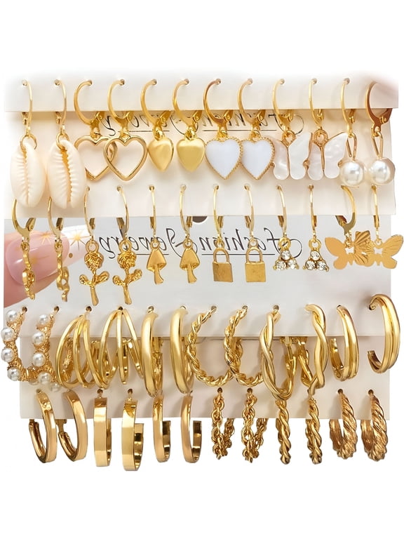 24 Pairs Gold Hoop Earrings Set for Women, Chunky
