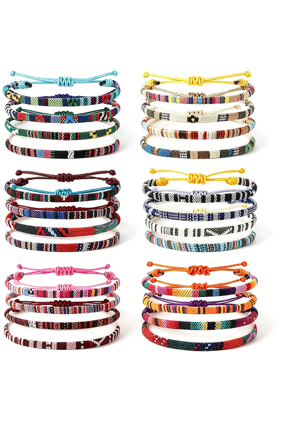 24 Pcs Ankle Bracelets for Women Handmade Boho Anklets Adjustable Woven String Stack Ocean Summer Beach Jewelry Surfer