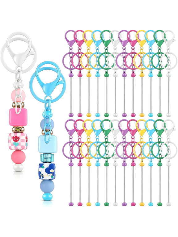 24 Pcs Beadable Keychain Bars Bulk Beads for Keychain Making Kit Gifts for Women Men Diy Crafts Keychain Kit (Bright Color)