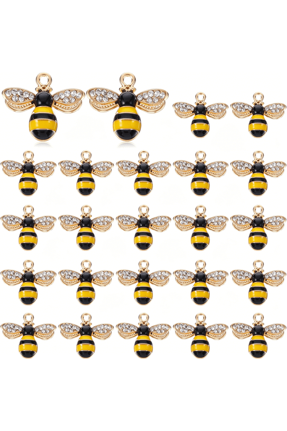 24 Pcs Bee Charms for Jewelry Making,Bee Charm Pendants with Rhinestone,Bees Beads for DIY Craft,Earring,Necklace and Bracelet Honeybee Charms,Cute Enamel Bees Pendants for Halloween