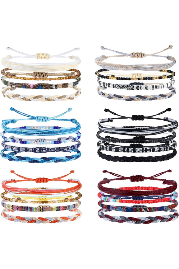 24 Pcs Boho Surfer Bracelet Anklet Adjustable Beaded Anklets Handmade Braided Bracelet Colorful Anklet Summer String Rope Ankle Bracelets Waterproof Surfer Beach Bracelet Boho Jewelry