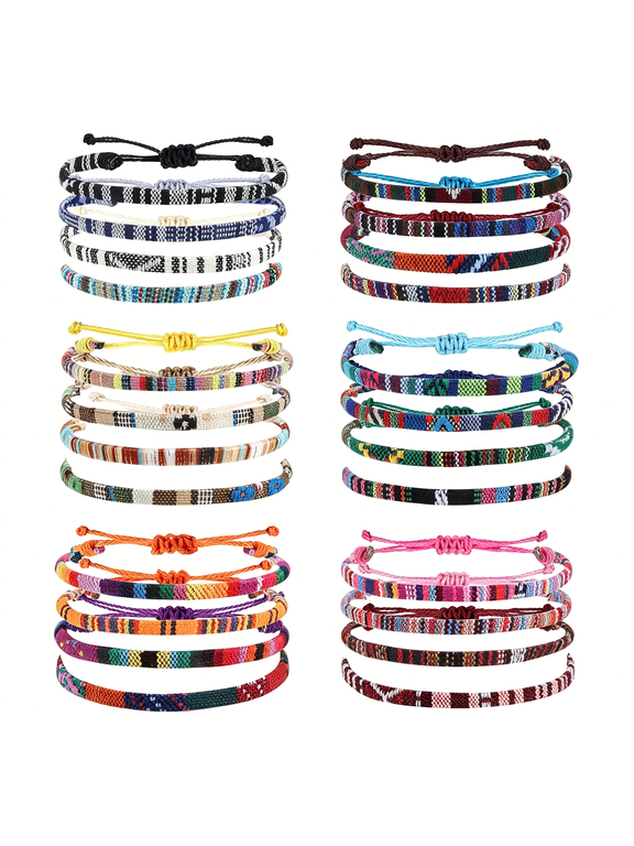 24 Pcs Boho Surfer Bracelet Anklet Adjustable Beaded Anklets Handmade Braided Bracelet Colorful Anklet Summer String Rope Ankle Bracelets Waterproof Surfer Beach Bracelet Boho Jewelry