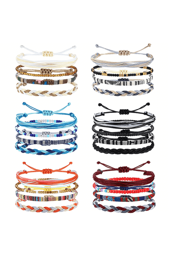 24 Pcs Boho Surfer Bracelet Anklet Adjustable Beaded Anklets Handmade Braided Bracelet Summer String Rope Ankle Bracelets Waterproof Surfer Beach Bracelet Boho Jewelry for Women Men