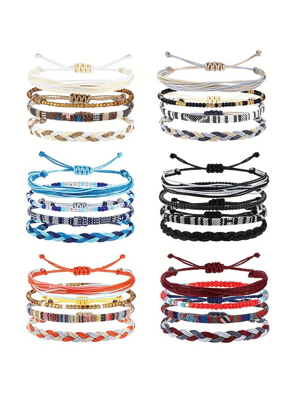 24 Pcs Boho Surfer Bracelet Anklet Adjustable Beaded Anklets Handmade Braided Bracelet Summer String Rope Ankle Bracelets Waterproof Surfer Beach Bracelet Boho Jewelry for Women Men