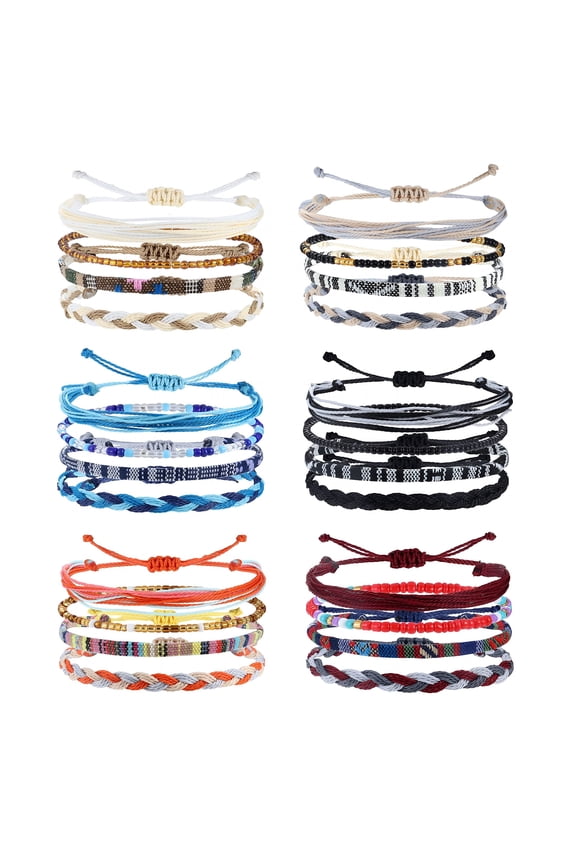 24 Pcs Bracelet Anklet Adjustable Beaded Anklets Handmade Braided Bracelet Colorful Anklet Summer String Rope Ankle Bracelets Waterproof Surfer Beach Bracelet Boho Jewelry for Women