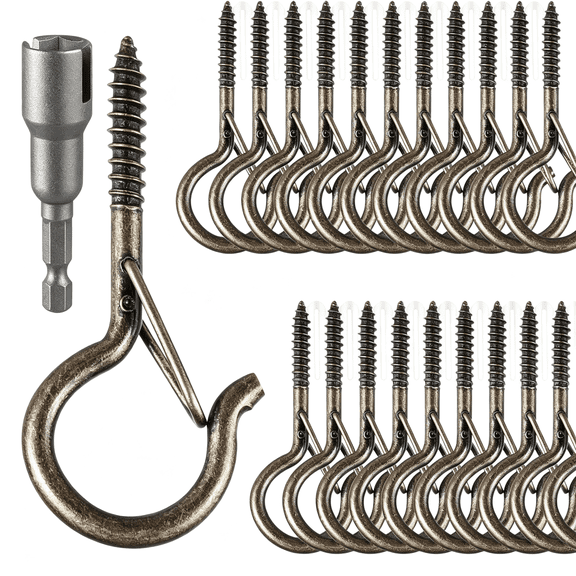 DESIGNICE 24 Pcs Q-Hanger Hooks,Screw Hooks for Outdoor String Lights,Safety Design Cup Eye Hook for Hanging Christmas Lights,Plants,Mounted on Wall Ceiling,Include 1 Wing Nut Driver,Copper