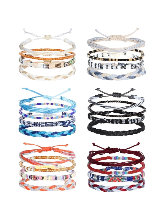 24 Pcs Surfer Bracelet Anklet Cord Wrap Rope String Adjustable Beaded Anklets Handmade Braided Colorful Summer Friendship Bracelets Surfer Beach Bracelet for Women Men
